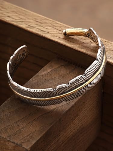 HAQUIL Stainless Steel Native American Feather Cuff Bracelet Jewelry Gift for Men and Women4