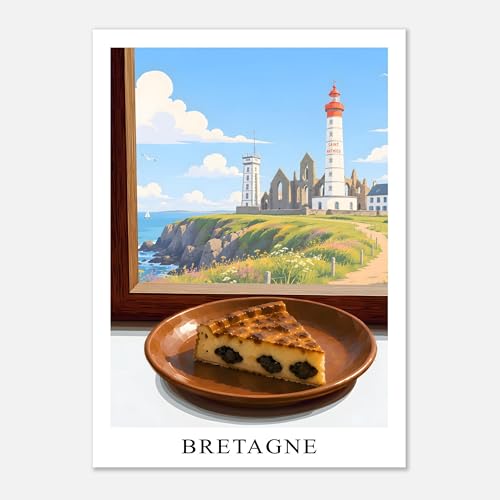 Poster Bretagne Pointe Saint-Mathieu - Affiche Far Breton Cubique 50x70 cm
