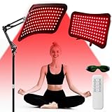 ShineMuse Rotlichtlampe mit Ständer für Ganzkörper & Gesicht,(660nm，850nm）Infrarotlampe mit 120 LEDs,5 Helligkeiten Rotlicht Panel für Büro mit Schutzbrille und Fernbedienung,Timer