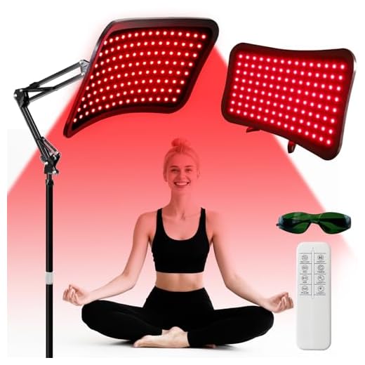 ShineMuse Rotlichtlampe mit Ständer für Ganzkörper & Gesicht,(660nm，850nm）Infrarotlampe mit 120 LEDs,5 Helligkeiten Rotlicht Panel für Büro mit Schutzbrille und Fernbedienung,Timer