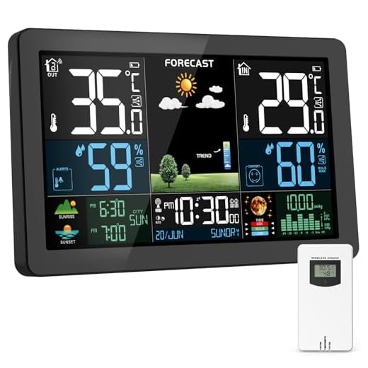 Wireless Weather Station with Outdoor Sensor, Colour Display, Weather Forecast, Temperature, Humidity, Alarm Clock with Snooze Function, Air Pressure, 60 m Transmission Distance, for Indoor and