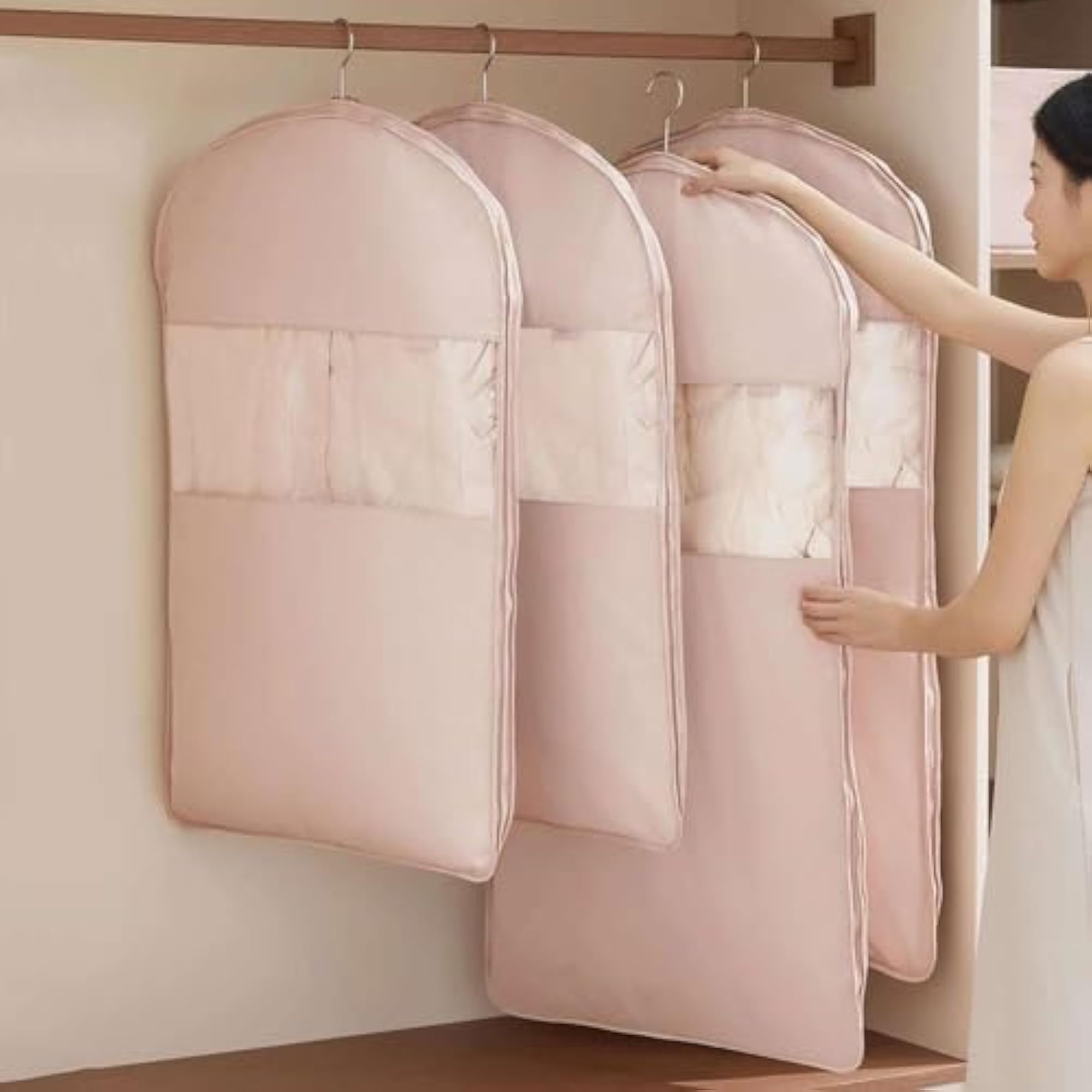 Space-Saving Hanging Garment Bag with Zipper