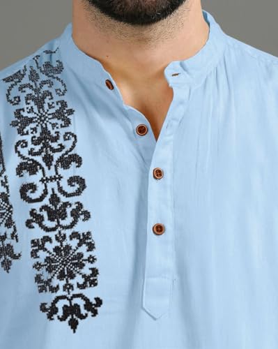 Image of FINIVO FASHION Men's Regular Fit Cotton Blend Kurta Shirt | Full Sleeve Ethnic Shirt with Mandarin Collar and Button Placket | Casual Kurta for Daily and Traditional Use