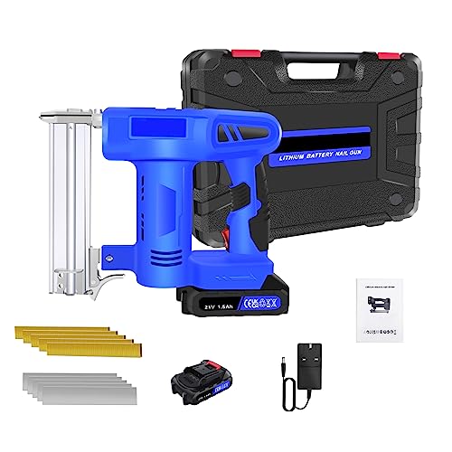 Cordless Brad Nailer Electric for DIY, Blue Nailer Gun 2 in 1 Stapler Gun with Rechargeable Battery, Firing Speeding(max.80pcs/MIN), for Upholstery Carpentry Woodworking