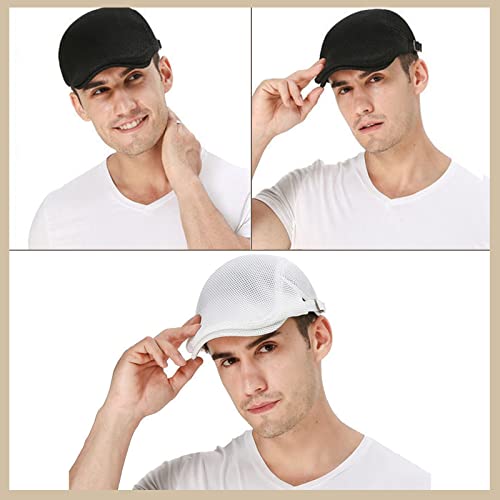 Outink Mesh Newsboy Hat For Men Summer Adjustable Ivy Gatsby Cabbie Driving Hunting Hat (4Pack-Black+Dark Grey+Navy+Khaki) #TOP4