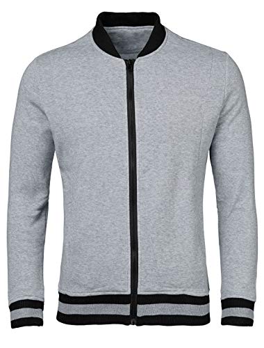 uxcell Men's Zipper Bomber Baseball School Color Block Varsity Stand Collar Jacket Gray S US 36