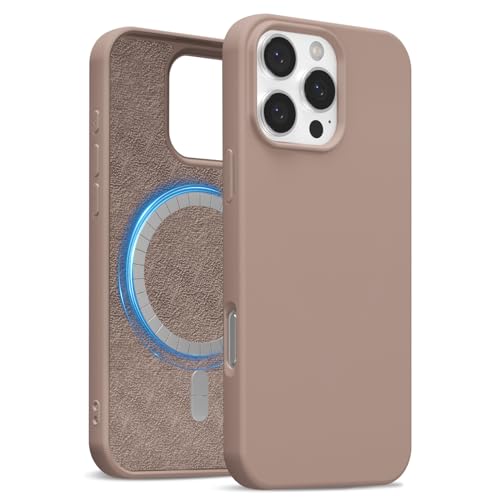 uvcoat for iPhone 16 Pro Case Silicone Compatible with Magsafe Case, Ultra Slim Thin Magnetic Phone Cases Mag Safe, Cute Soft Rubber Gel TPU Matte Plain Wireless Charging Cover for Women, Brown