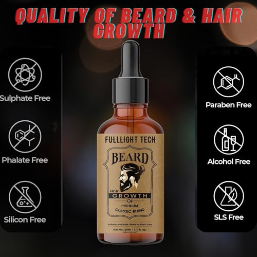Image of Fulllight Tech Beard Growth Oil for Men-30ml | Natural & Organic Beard Care with Castor, Argan & Jojoba Oils | Promotes Thicker, Fuller Beard | Softens & Fills Patches | Non-Greasy
