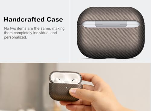Image of Haobobro Leather Case - for AirPods Pro 3 Case Cover - Selected Skin-friendly Leather, Carbon Fibre Texture, Handmade Drop Protective Hard Cover for AirPods Pro 3rd Generation Earbuds, Desert Titanium