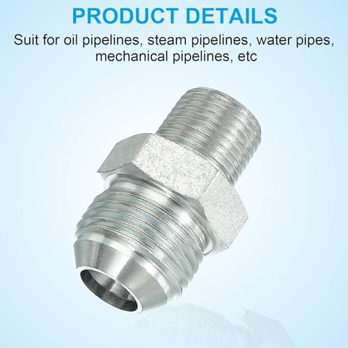 Image of PATIKIL Pipe Adapter Connector 7 /8 inch Male 74 Flare JIC x 3 /8 inch Male R Pipe Fitting 2 Pcs Oil Feed Restrictor Fitting Hydraulic Connector for Oil Steam Water Pipelines System