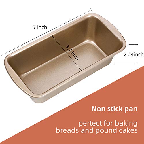 Patelai 4 Pack Small Loaf Pans for Baking Bread Non Stick Bread Pan Rectangle Baking Tray Toast Mold(Gold,7.2 x 3.7 Inch)