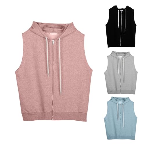Generisch Damen Sweatshirt Mit Kapuze Hoodie Ohne Ärmel Sport Laufshirt Ärmellose Kapuzenpullover Streetwear Tank Top Freizeit Kapuzensweatshirt Mit...