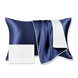 クモリ(Kumori) シルク枕カバー 片面100%シルク 6A級 43×63cm 封筒式 ピローケース まくらカバー 裏面テンセル 美髪 美肌 敏感肌に優しい 寝癖軽減 摩擦軽減 保湿 通気性 洗える 抗菌防臭 快眠 四季適応 ギフト 贈り物 1枚入り ネイビー