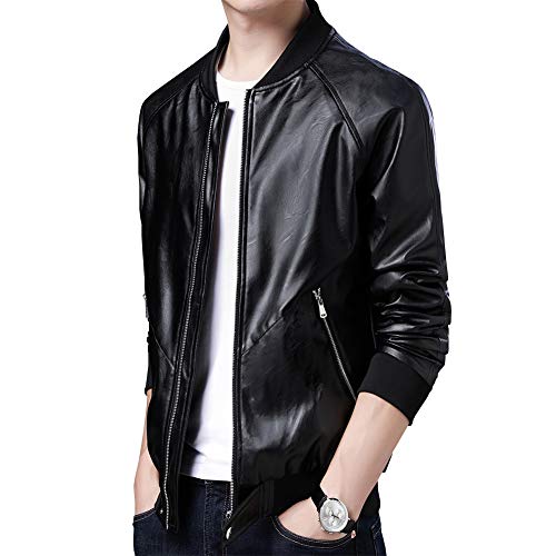 Mens Casual Slim Fit Faux Leather Jacket Fall Winter Leather Bomber Jackets2