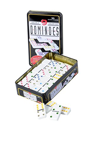 Engelhart - Grand Jeu de Dominos aux Gros Points colorés dans Une Boite en métal (Double 9; 55 Dominos)