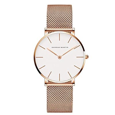 HANNAH MARTIN Orologio da Polso Donna Ultra Sottile Quarzo Acciaio Inossidabile (Quadrante Bianco，Cinturino Oro Rosa)