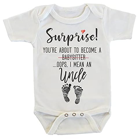 Witty and Bitty Surprise You're About to Become A Babysitter funny Pregnancy Reveal Announcement gift Uncle Onesie/Bodysuit (Uncle) Cover
