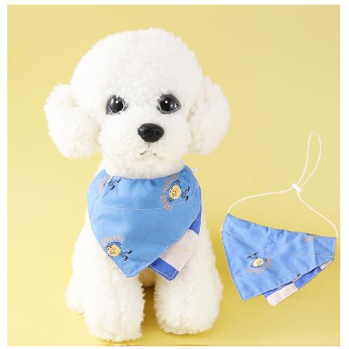 おしゃれなよだれタオル 犬猫調節可能、三角巾、通気性ポリエステル、柔軟水洗い、個性的なデザイン、犬の首輪、食事の漏れ防止、頭巾、かわいい図案、サイズ16 x 10 cm、首輪調節10-30 cm、ペット1.5-7.5 kgを提案 (青)