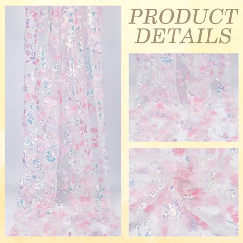 Tulle Brodé de Fleurs Roses 3D Gaze Polyester Couture Robe - 7