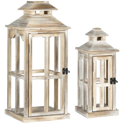 HOMCOM 2 Pack 28'/20' Wooden Lantern Decorative...