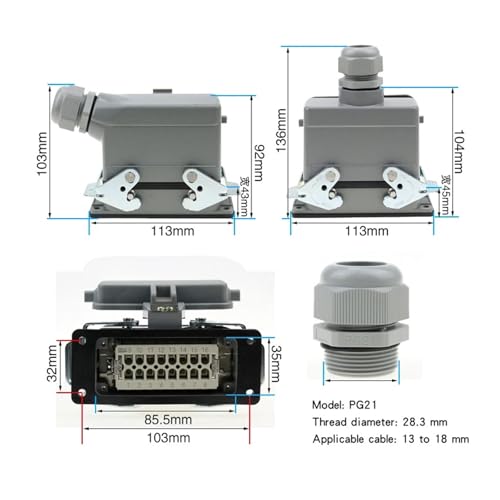 Conector rectangular de 16 núcleos HDC-HE-16-5 impermeable 16A verde militar para aeronáutica 5