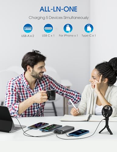 Image of Nusyddy Portable Charger 12000mAh 22.5W w /Built-in Cables & Wall Plug Black | 22.5W Fast Charging, LED Display, Pass Through Charging, TSA Approved, Portable & Slim, Power Bank for iPhone, iPad, Samsung