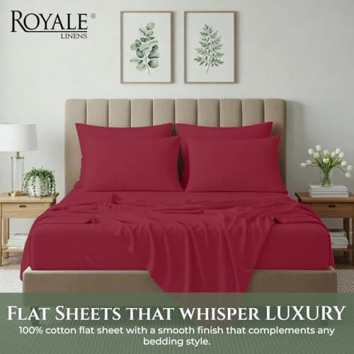 Image of Royale Linens 100% Organic Cotton King Size Flat Sheet Only - Percale Top Sheets - King Flat Sheet Sold Separately - Lightweight & Super Soft 100% Cotton Red Bed Sheets Only (105 inch x 102 inch, Red)