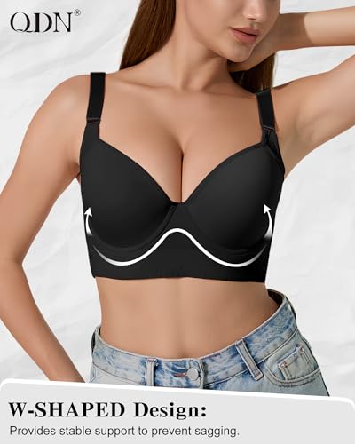 QDN Underwire Full Coverage Bra – Supportive, Comfortable Push Up Bra for Back Fat and Side Smoothing3