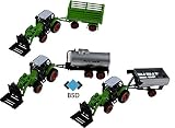 BSD Farm Tractor – Farm Traktor ze zdejmowaną przyczepą – zestaw – 2 traktory, 3 przyczepy, 4 wymienne łopatki