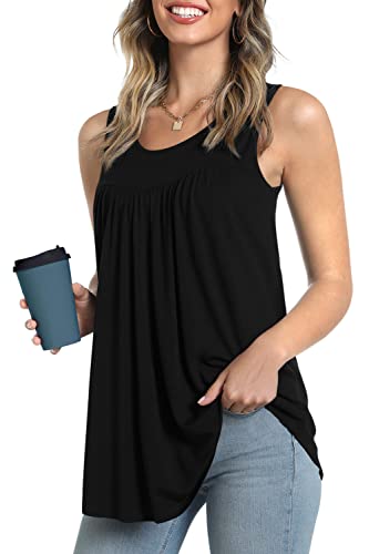 Longyuan Women's Casual Sleeveless Tank Tops Loose Fit Tunics Beach Tee Shirts Black X-Large #TOP6