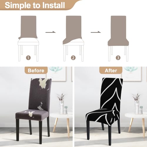 Image of SearchI Dining Room Chair Covers Set of 6, Stretch Parsons Chair Slipcovers Super Fit Spandex Removable Washable Kitchen Chair Protector Cover for Dining Room, Hotel, Ceremony (Black)