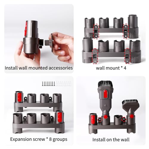 Image of keluke Premium Accessory Holders Compatible with Dyson Vacuum Cleaners - Wall Mount and Docking Station Organizer for V15 V7 V8 V10 V11 Model, with 10 Storage Adapters (2 Pack)