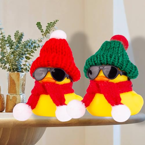 Image of Rubber Duck Car Ornaments 2Pack Winter Duck Car Dashboard Decorations for Christmas Decor and Home Decorations with Mini Hat Scarf and Sunglasses(T13)
