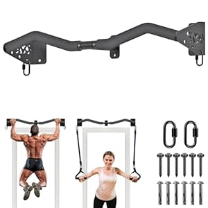 Kipika Wall Mounted Pull Up Bar – Heavy Duty 450 LB Capacity Doorway Chin Up Bar for Home Gym, Sturdy Steel Construction with Resistance Band Hooks | Hanging Exercise Bar for Full Body Workout