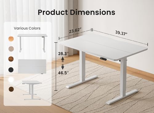 Image of BANTI 40 x 24 Inches Standing Desk, Ergonomic, Electric Height Adjustable, Sit and Stand Up, Computer Office Desk with Splice Board, White Frame /Whitetop