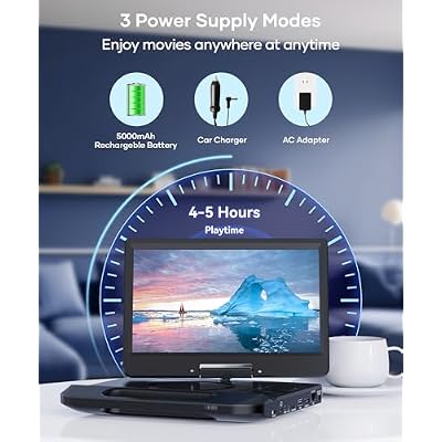 مشغل Blu-ray محمول FANGOR مقاس 12.5 بوصة مع شاشة دوارة بدقة 10.5 بوصة بدقة 1080 بكسل عالية الدقة، ومشغل DVD Blu-ray مع مخرج HDMI ومدخل AV، وبطارية قابلة لإعادة الشحن لمدة 4-5 ساعات، ويدعم بطاقة USB/Micro SD