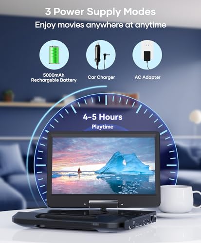 FANGOR 12.5" Portable Blu-ray Player with 10.5" 1080P Full HD Swivel Screen, Blu-ray DVD Player with HDMI Out & AV in, 4-5 Hours Rechargeable Battery, Support USB/Micro SD Card