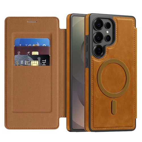 Étui portefeuille Samsung S23 Plus clapet magnétique marron