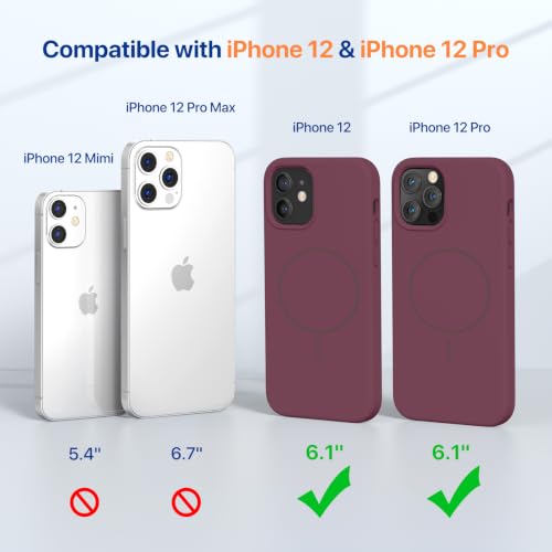 Image of miracase Magnetic for iPhone 12 Case /iPhone 12 Pro Case, [Soft Anti-Scratch Microfiber Lining], Compatible with MagSafe, Liquid Silicone Shockproof Drop Protection Phone Case for 12 /12 Pro,Wine Red