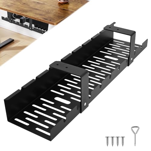 Fxvhojq Under Desk Cable Management Tray Easy Install Metal Desk Cord Organizer Drill Mounted Wire Organizer Tray with Screw for Home Office