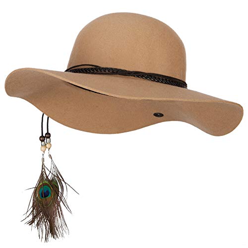 Jeanne Simmons Women's Wool Leather Band Suede Rope Tie With Feather Detailed Bucket Hat - Camel Osfm #TOP21