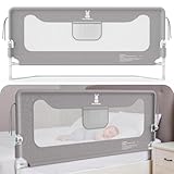 Huracan Bettgitter 180cm Rausfallschutz Bett, 14-Fach höhenverstellbar, Klappbar Kinderbettgitter, Bettschutzgitter für Elternbett & Boxspringbett, Netzgewebe Luftiges Kinderbettgitter für Zuhause