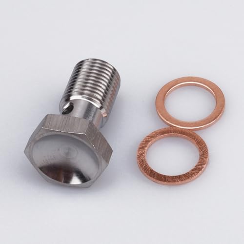 Image of Universal Stainless Steel M10x1.0 Metric Thread Banjo Bolts Brake Fitting Adapter with M10 Copper Washers, Single Banjo Bolt 20mm Length