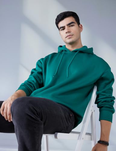 Image of The Indian Garage Co Men Regular Fit Solid Overhead Hooded Sweatshirt