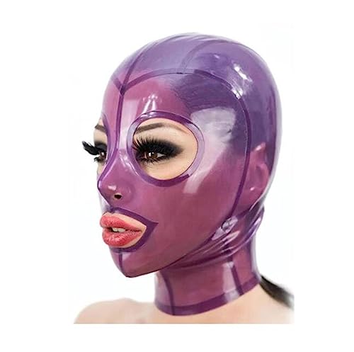 SMGZC Latex Head Cover Transparent Purple Latex Head Face Hood Latex HeadMask for Cosplay Party Club Wear (M)