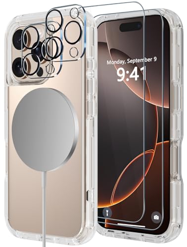Image of Diverbox for iPhone 16 Pro Max Case [Compatible with MagSafe][Shockproof] [Dropproof][Tempered Glass Screen Protector & Camera Protectors] Heavy Duty Protection for iPhone 16 Pro Max (Magnetic Clear)