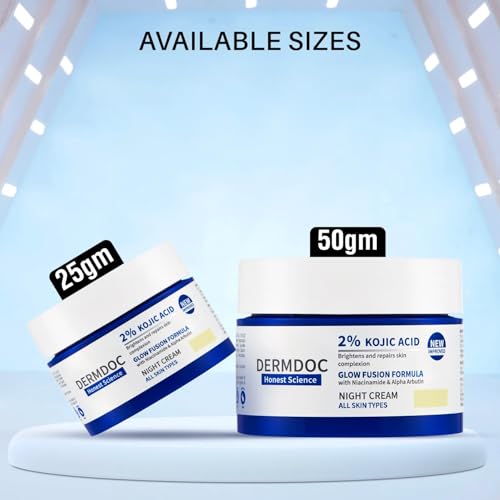 Image of DERMDOC 2% Kojic Acid Night Cream 50g & 25g with Niacinamide & Alpha Arbutin for Glowing, Brightening Skin, Dark Spot Reduction & Anti-Aging Pack of Two