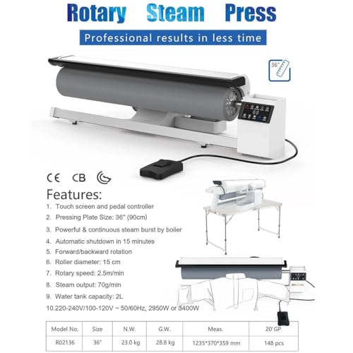 Commercial Roller Ironing Machine with Steam Press | Industrial Fabric Steamer for Hotel Linen, Bed Sheets & Laundry | Foot Pedal Operation for Efficient Ironing