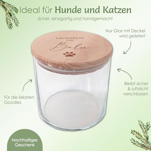 Feenstaub Personalisiertes Vorratsglas mit graviertem Deckel, Glas Futterdose Hund, Futteraufbewahrung, Geschenk Hund, Hundebesitzer, Leckerli-glas, Aufbewahrungsglas mit Namen, Pfote