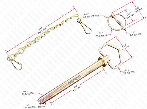 Hitch Pin With Chain And Linchpin, 5/8” Dia X 6” Long, For Secure Mounting Of Hitches And Axles, Heavy Duty Steel, Includes Hitch Pin, Chain, And Linchpin, By Tech Team #TOP2